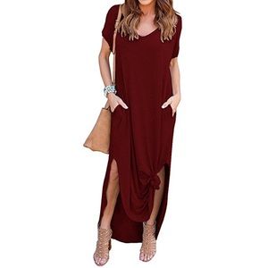 Burgundy Red Cami Boho Maxi Dress With Pockets